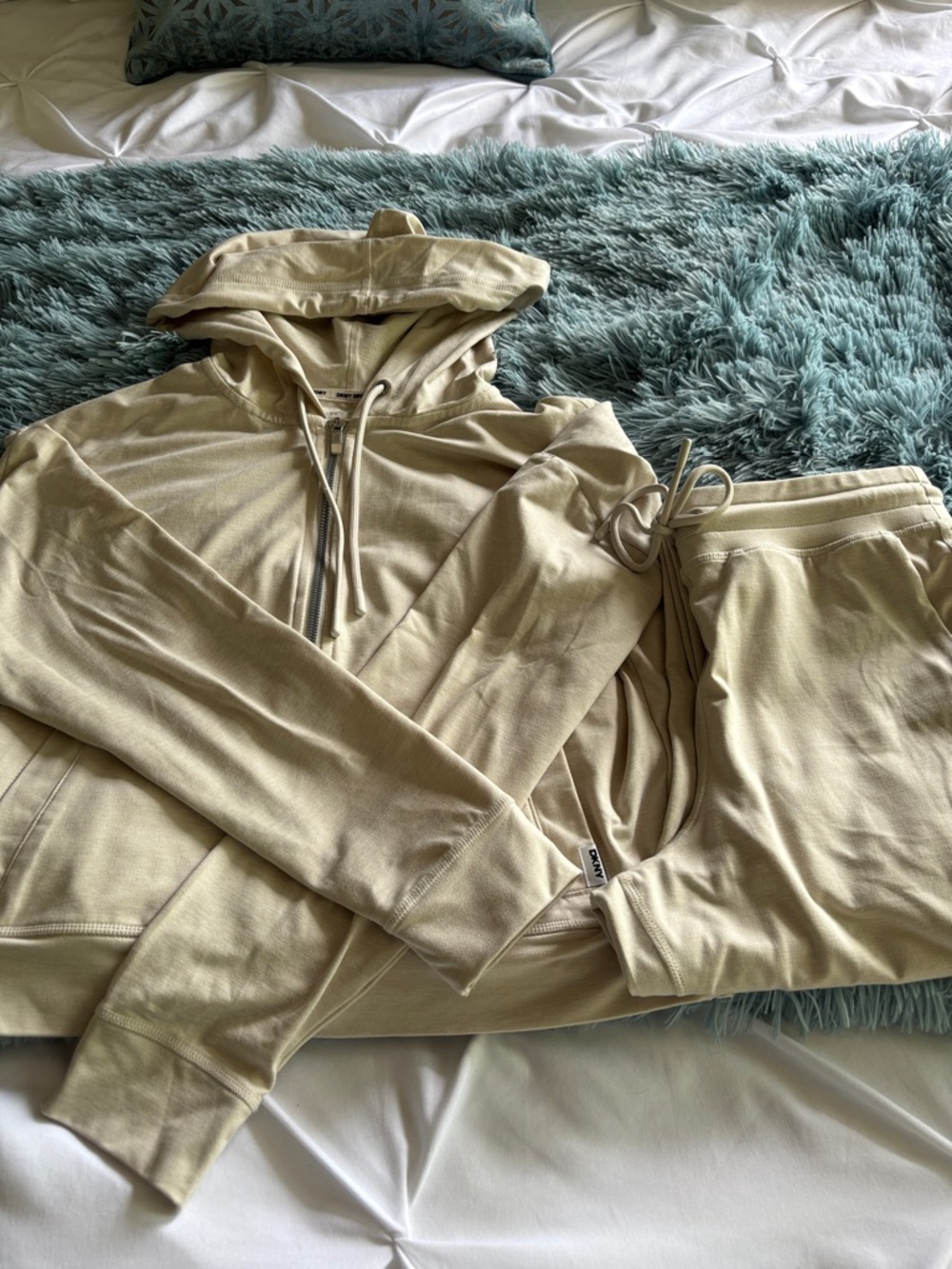 DKNY Cream Zip Hoodie and Jogger Set
